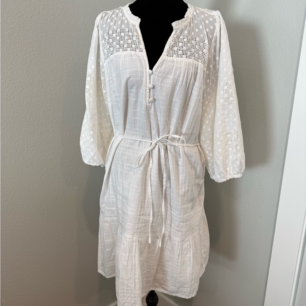 LOFT Cream Women's Dress with Button Detail